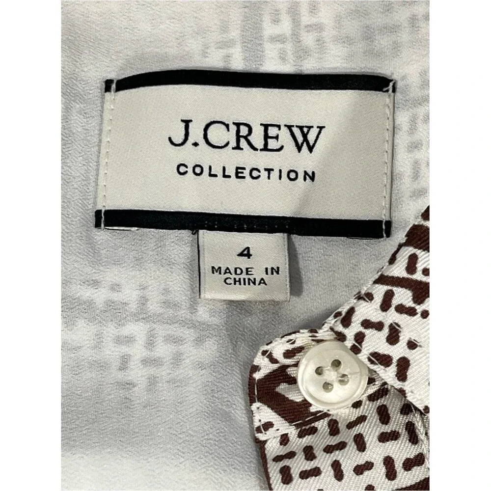J. Crew Collection Silk Shirt Dress Cream Brown Blue Plaid Midi Old Money Preppy